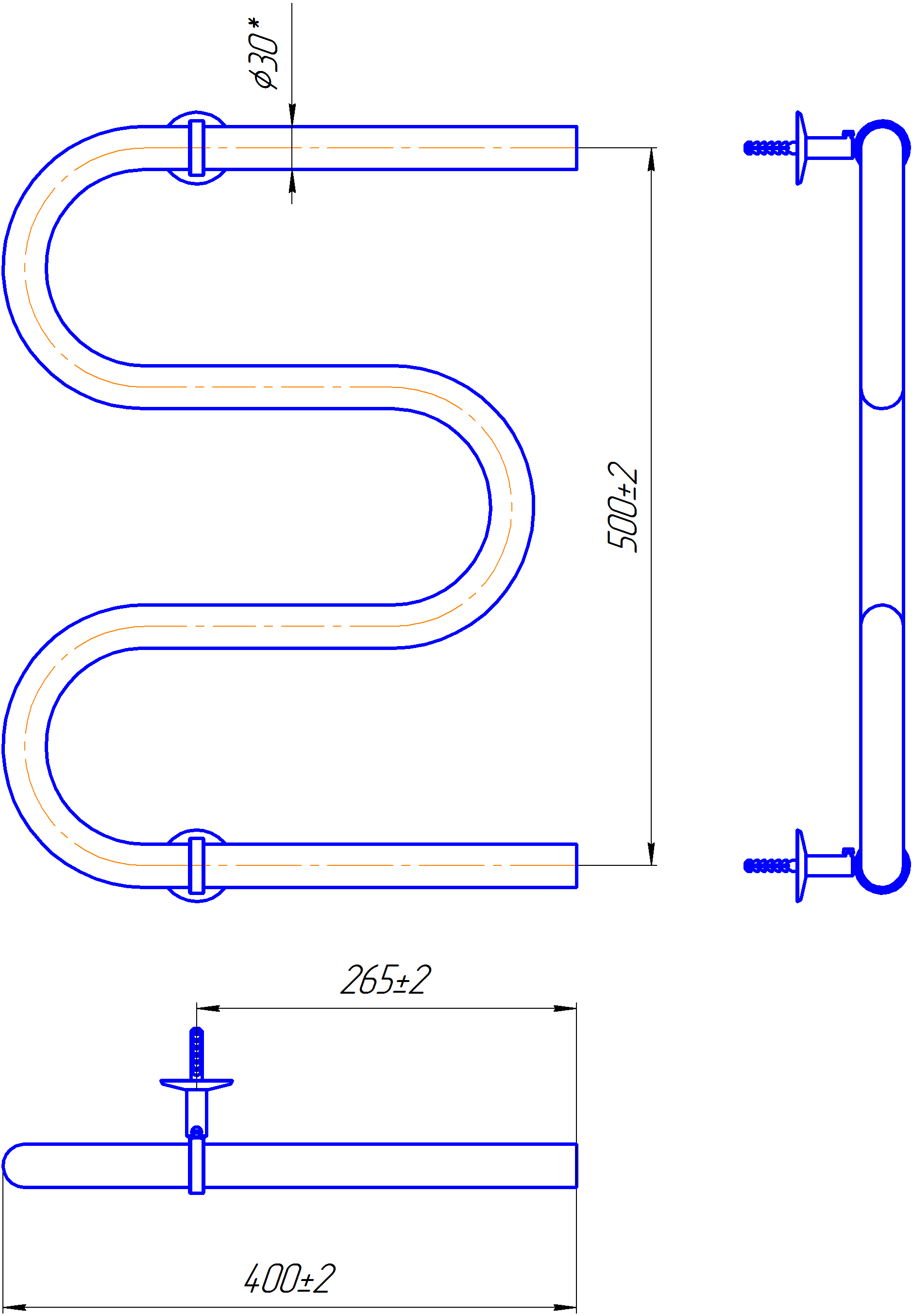 Водяное полотенцесушитель Змейка ∅30  530х400/500 Золото (1.1.3004.05.G)
