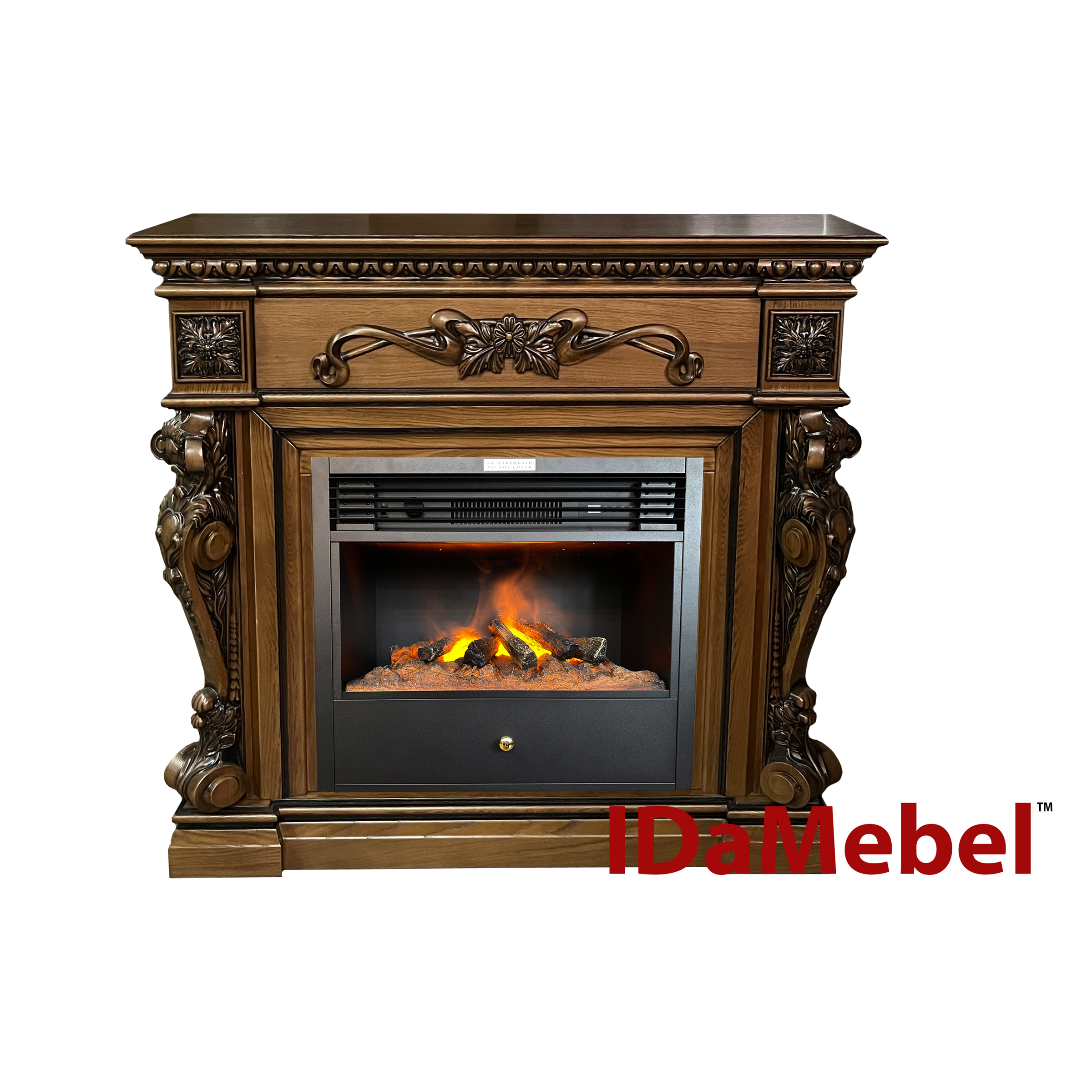 IDaMebel Каминокомплект IDaMebel Seville дубовый (1196x1120x356) с паровым камином Etna SF 05 с настоящим 3D эффектом пламени, обогревом, звуком и дровами