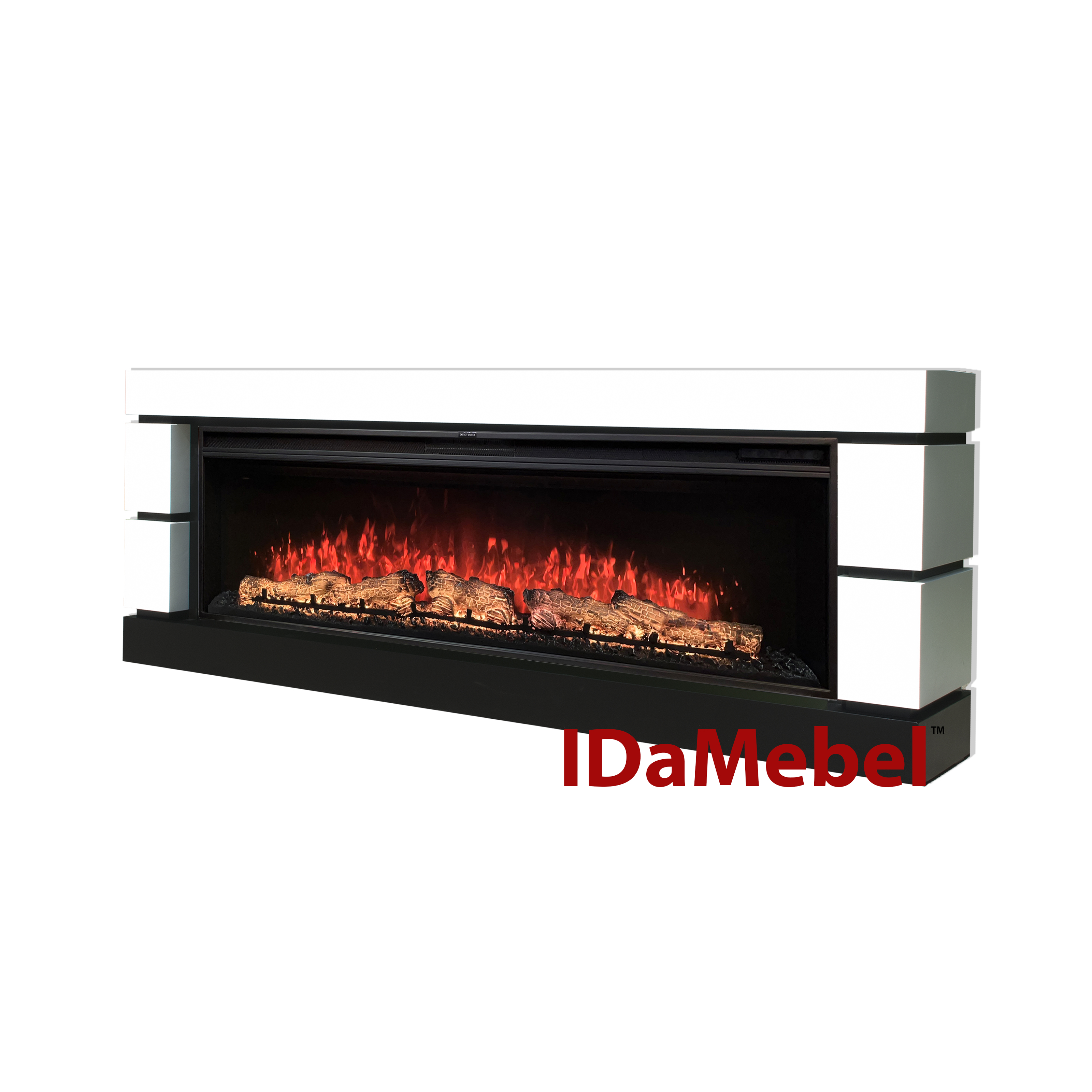 IDaMebel Каминокомплект IDaMebel Blanca бело-черный (1861x697x303) с камином Vision 60 LOG Color с реалистичными дровами, обогревом, цветом и звуком