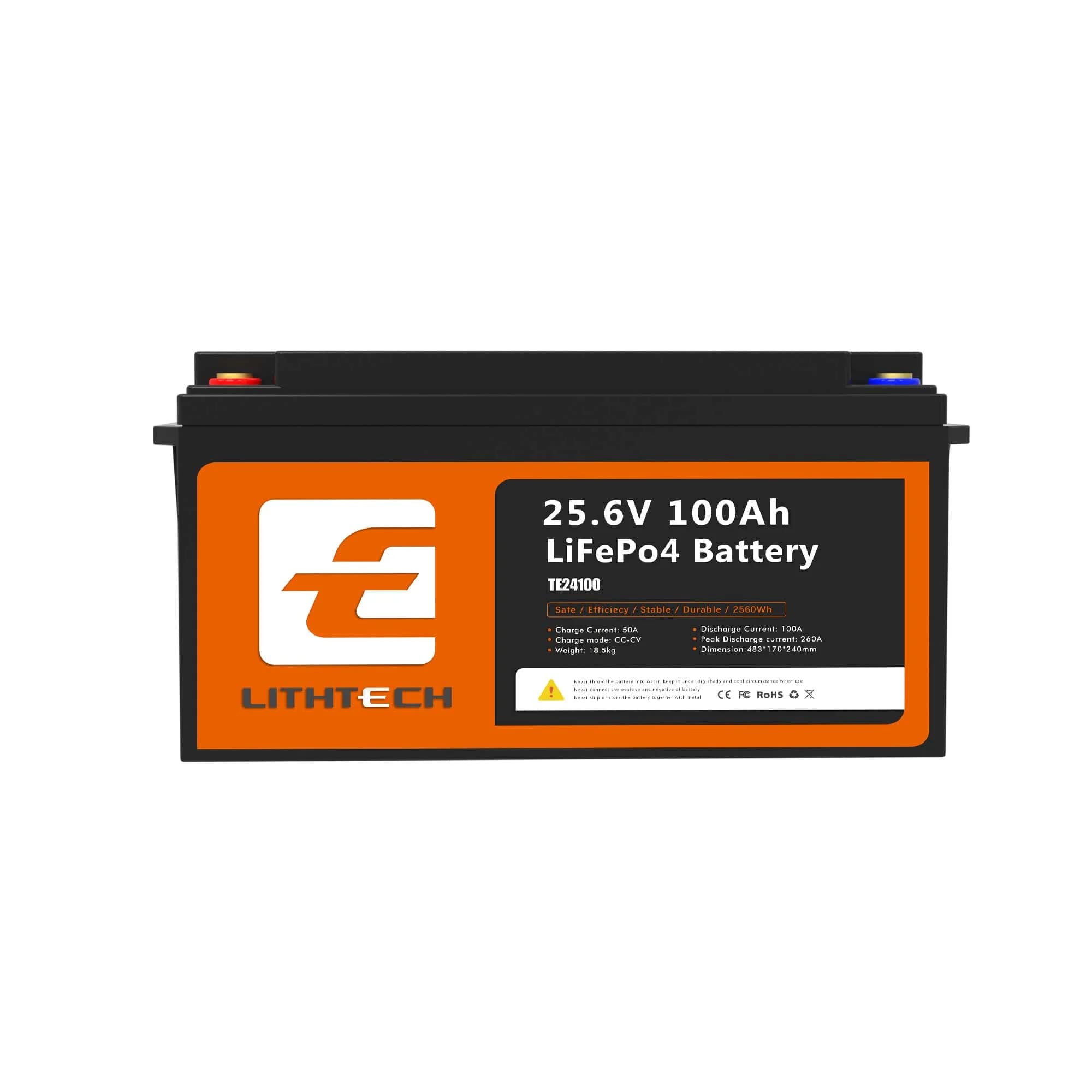 LITHTECH TE24100B + Bluetooth LiFePO4 25,6V 100Ah, 2.56kWh, BMS50A@4S, 6000 cycles