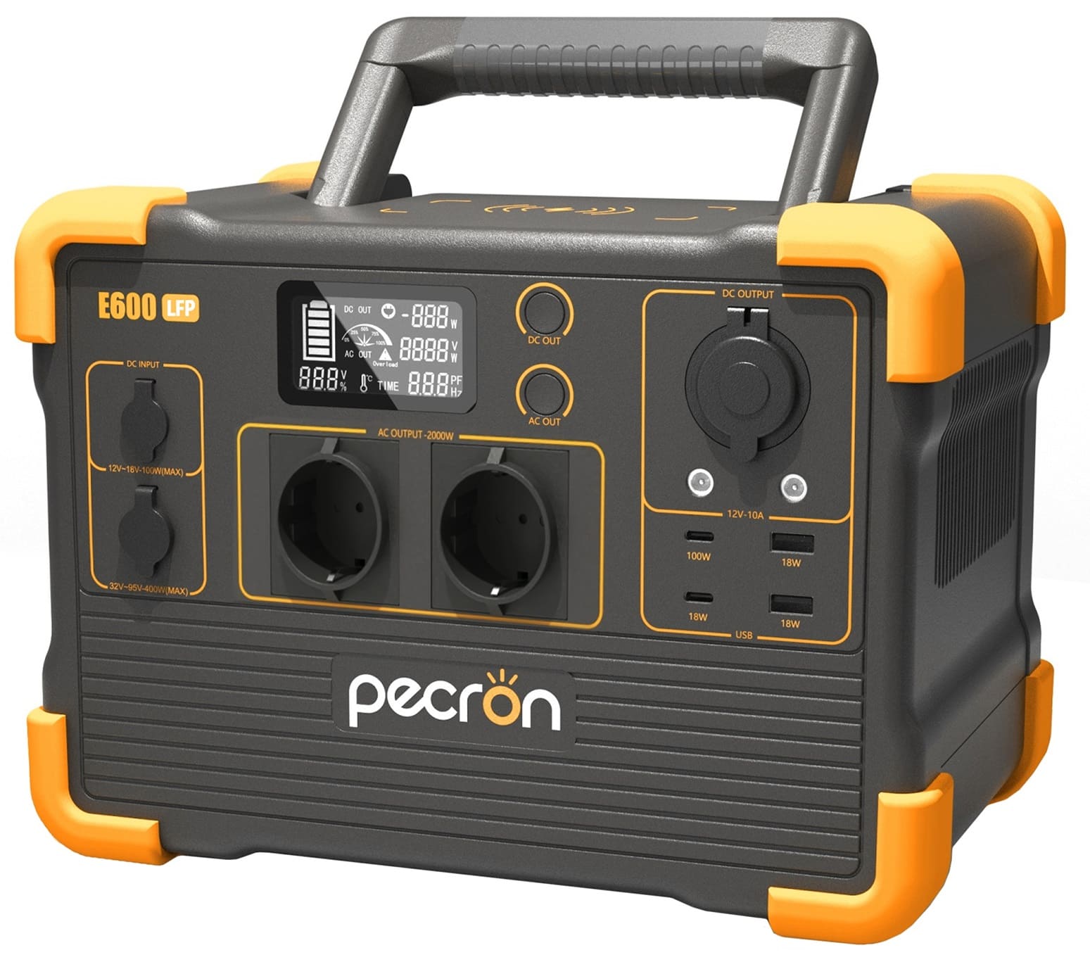 Pecron E600LFP, 614Wh/1200W LiFePO4, MPPT VOC 32-95 В, DC12/24V, 2хAC 220, 2xUSB-18W, 2хUSB-C(100W), wireless 15W, charge 80min