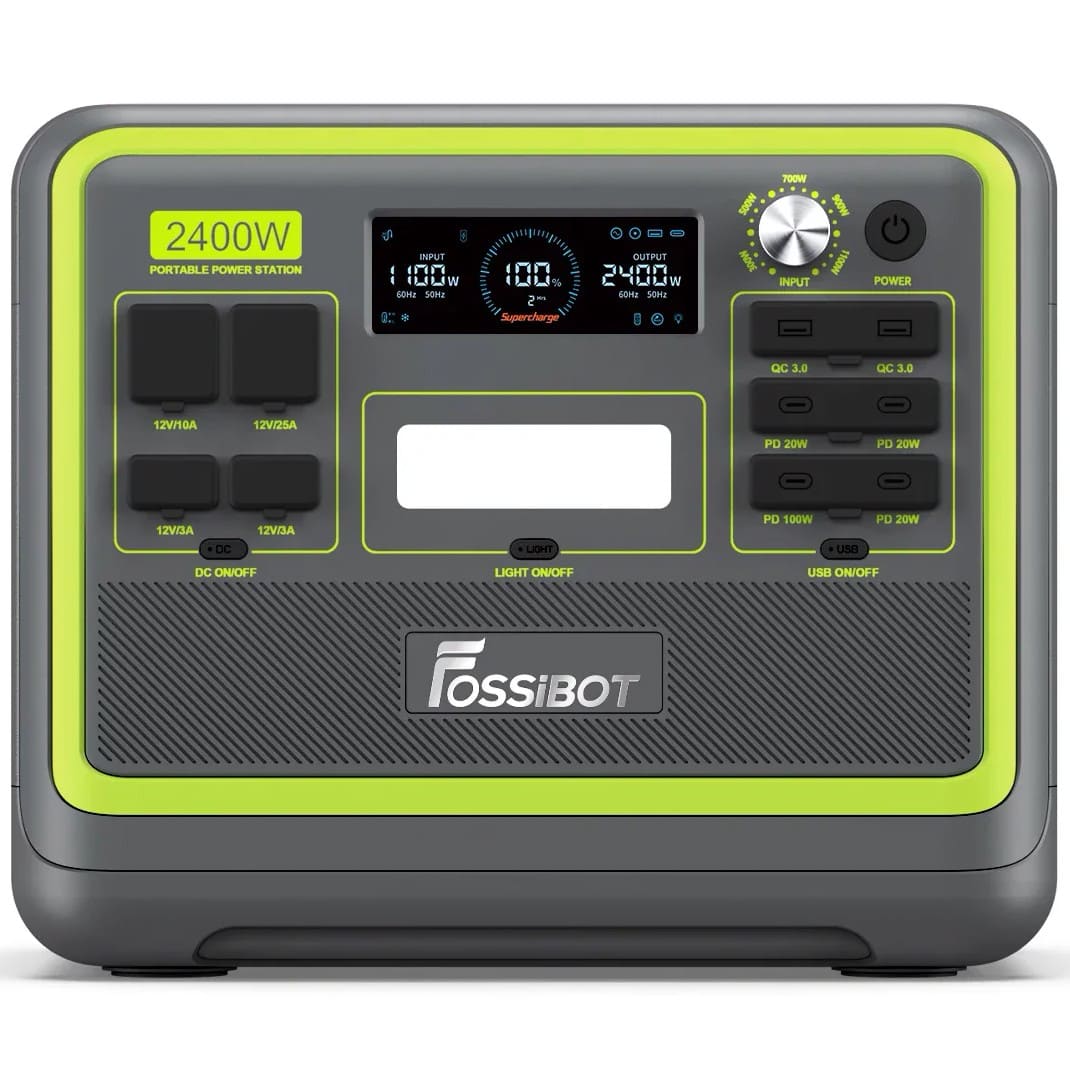 F2400Air Green 2200W/2048Wh LiFePO4, MPPT 500W max, XT60-12V/25А, 2xDC5521-12V-3A, CarPort-12V-10A, 2xAC230V, 2xUSB-A-18W, 4xUSB-C-100W, Wi-Fi, Bluetooth, charge 2 h
